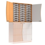 Wellentüren-Aufsatzschrank, 91 cm hoch, 105x50 cm (B/T), Tür rechts grau, 